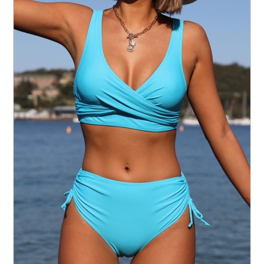 NWOT High Waist Bikini Criss Cross Drawstring S